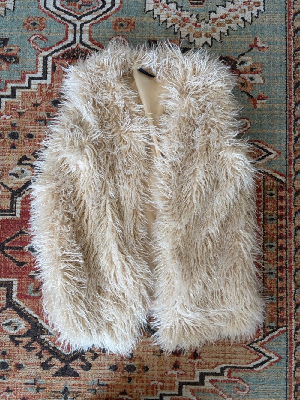Faux Fur Shaggy Vest - Cream